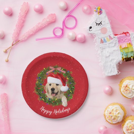 Golden Retriever in kerstmis Papieren Bordje (Feest)