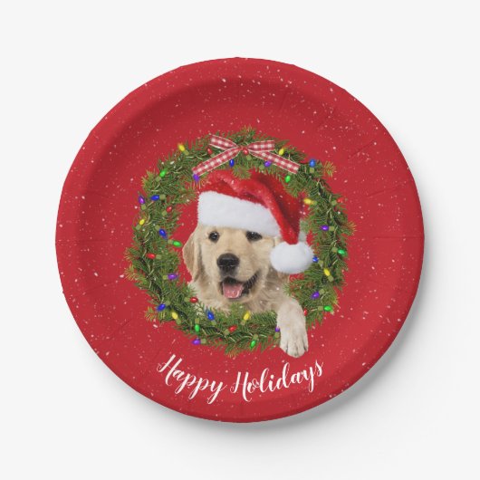 Golden Retriever in kerstmis Papieren Bordje (Voorkant)