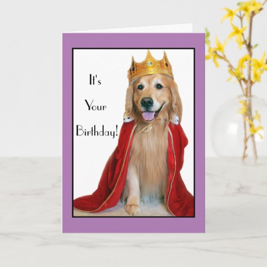 Golden Retriever in King Costume Birthday Kaart (Gele Bloem)
