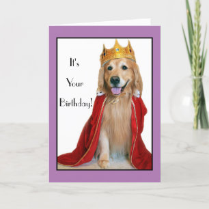 Golden Retriever in King Costume Birthday Kaart