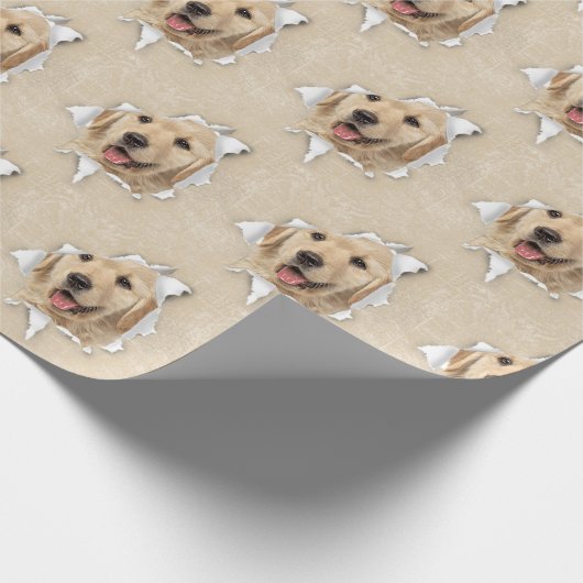 Golden Retriever in papiergat Cadeaupapier (Hoek)