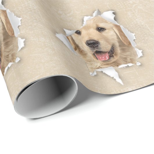 Golden Retriever in papiergat Cadeaupapier (Rol Hoek)