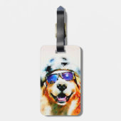 Golden Retriever in Pet en zonnebril Waterverf Bagagelabel (Achterkant verticaal)