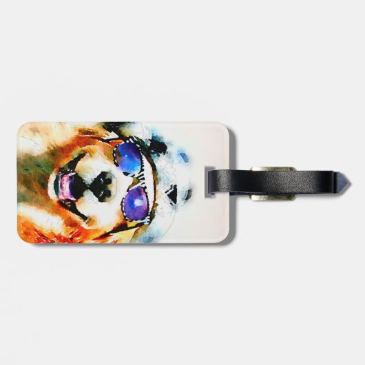 Golden Retriever in Pet en zonnebril Waterverf Bagagelabel (Achterkant horizontaal)