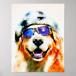 Golden Retriever in Pet en zonnebril Waterverf Poster