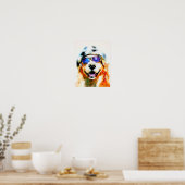 Golden Retriever in Pet en zonnebril Waterverf Poster (Keuken)