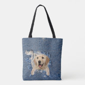 Golden Retriever in rafated blauw denim gat Tote Bag (Achterkant)