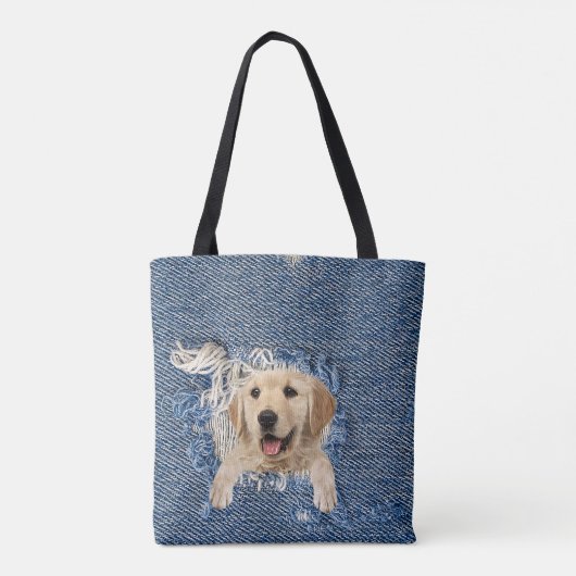 Golden Retriever in rafated blauw denim gat Tote Bag (Achterkant)