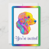 Golden Retriever in Rainbow Invite Kaart (Voorkant)