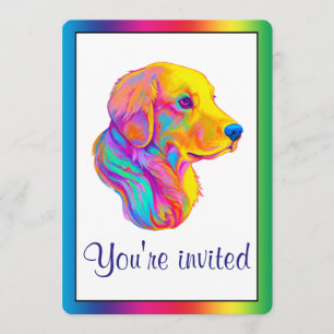 Golden Retriever in Rainbow Invite Kaart