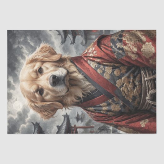 Golden Retriever in Red Kimono - Decoupage - Tissuepapier (Voorkant)