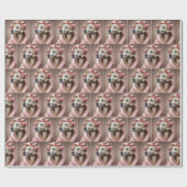 Golden Retriever in roze haarkrulspelden Cadeaupapier (Vlak)