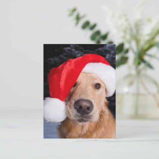Golden Retriever in Santa Hat Feestdagenkaart (Staand voorkant)