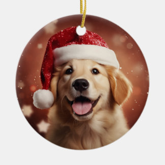Golden Retriever in Santa Hat Keramisch Ornament