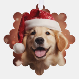 Golden Retriever in Santa Hat Ornament Kaart