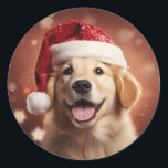 Golden Retriever in Santa Hat Ronde Sticker<br><div class="desc">Golden Retriever in een kerstmuts Kerst stickers.</div>