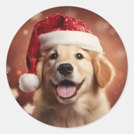 Golden Retriever in Santa Hat Ronde Sticker