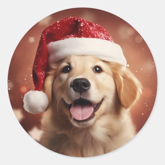 Golden Retriever in Santa Hat Ronde Sticker (Voorkant)