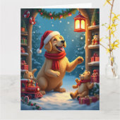 Golden Retriever in Santa’s Workshop Christmas Kaart (Gele Bloem)
