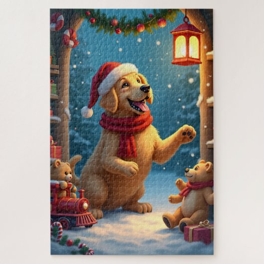 Golden Retriever in Santa’s Workshop Christmas Legpuzzel (Verticaal)
