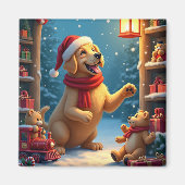 Golden Retriever in Santa’s Workshop Christmas Magneet (Voorkant)