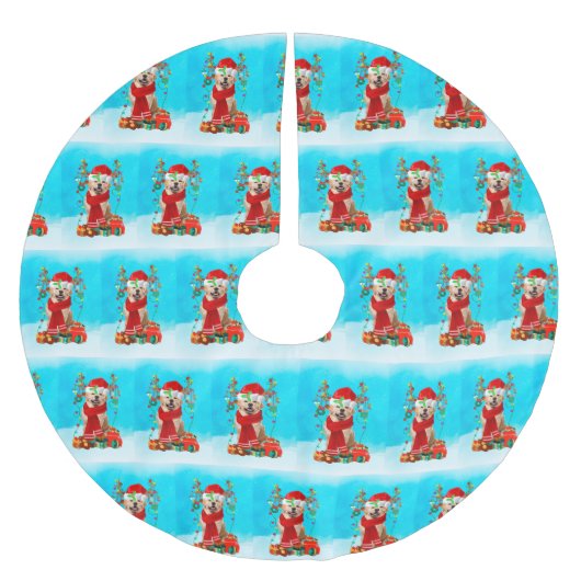 Golden Retriever in sneeuw met kerstcadeaus Kerstboom Rok (Voorkant)