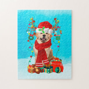 Golden Retriever in sneeuw met kerstcadeaus Legpuzzel