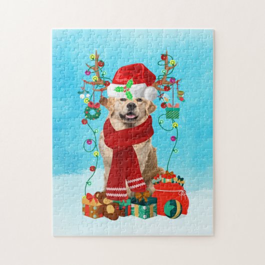 Golden Retriever in sneeuw met kerstcadeaus Legpuzzel (Verticaal)