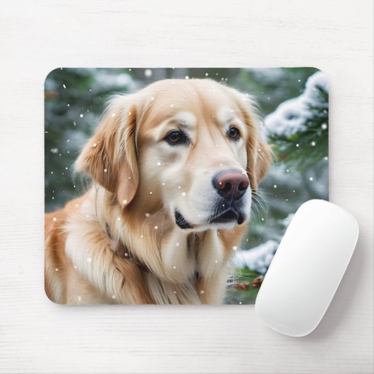 Golden Retriever in sneeuwvlokken Muismat (Met muis)