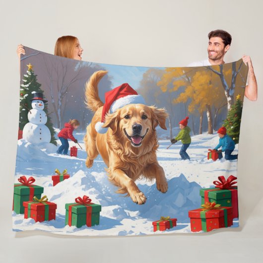 Golden Retriever in Snow beroemd gemaakt door Chri Fleece Deken (In situ)