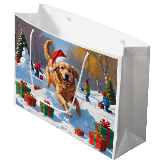Golden Retriever in Snow beroemd gemaakt door Chri Groot Cadeauzakje (Voorkant Gekanteld)