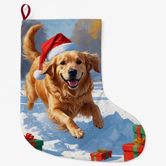 Golden Retriever in Snow beroemd gemaakt door Chri Grote Kerstsok (Voorkant)