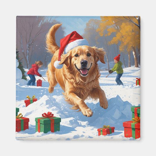 Golden Retriever in Snow beroemd gemaakt door Chri Magneet (Voorkant)
