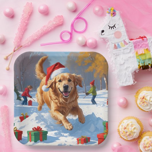 Golden Retriever in Snow beroemd gemaakt door Chri Papieren Bordje (Feest)