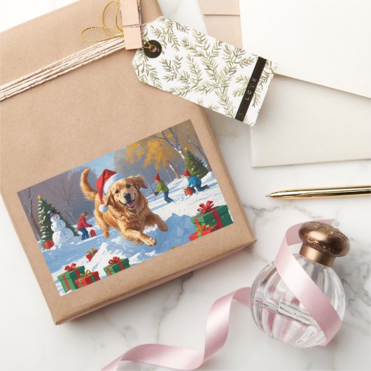 Golden Retriever in Snow beroemd gemaakt door Chri Rechthoekige Sticker (Geschenken)