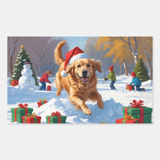 Golden Retriever in Snow beroemd gemaakt door Chri Rechthoekige Sticker (Voorkant)
