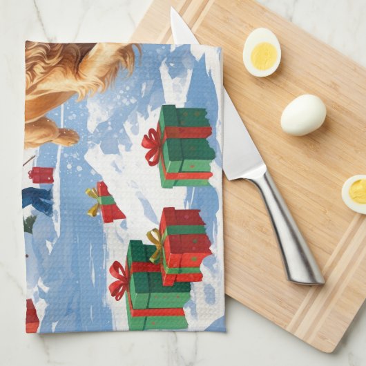 Golden Retriever in Snow beroemd gemaakt door Chri Theedoek (Quarter Fold)