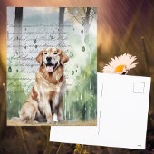 Golden Retriever in Spring Rain  Waterverf Feestdagenkaart