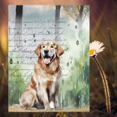 Golden Retriever in Spring Rain  Waterverf Feestdagenkaart