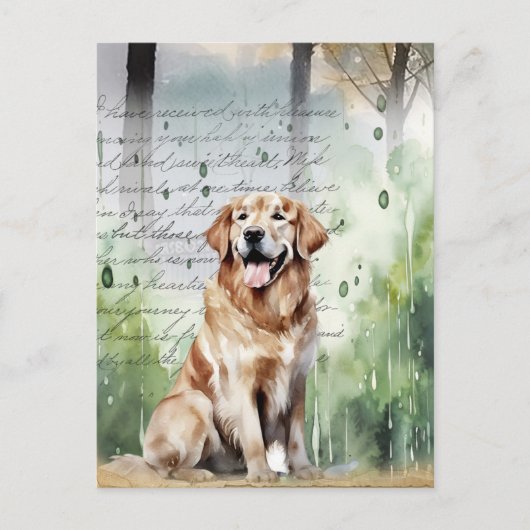 Golden Retriever in Spring Rain  Waterverf Feestdagenkaart (Voorkant)