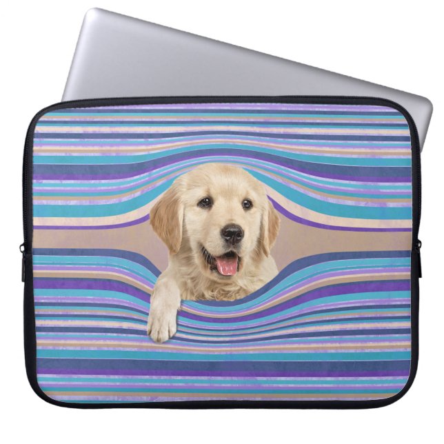Golden Retriever in stripes Laptop Sleeve (Voorkant)