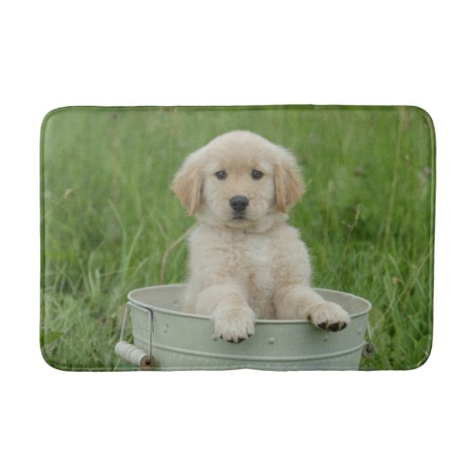Golden retriever in wasbekken badmat (Voorkant)