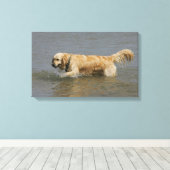 Golden Retriever in water Canvas Afdruk (Insitu (Houten vloer))