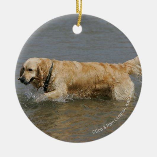 Golden Retriever in water Keramisch Ornament (Voorkant)