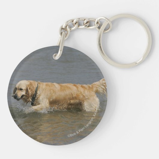 Golden Retriever in water Sleutelhanger (Achterkant)