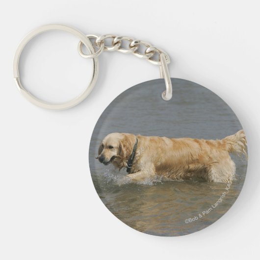 Golden Retriever in water Sleutelhanger (Voorkant)