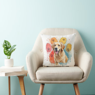 Golden Retriever in Waterverf Paw Print Kussen