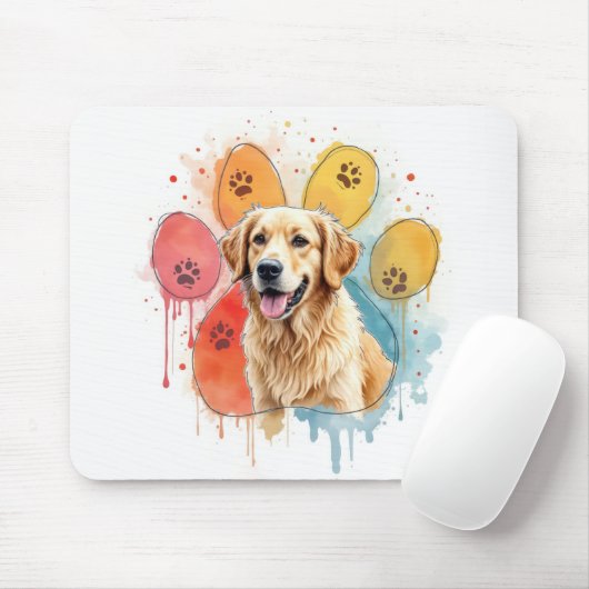 Golden Retriever in Waterverf Paw Print Muismat (Met muis)