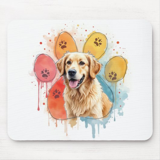 Golden Retriever in Waterverf Paw Print Muismat (Voorkant)