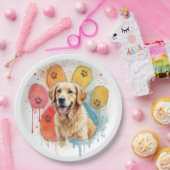Golden Retriever in Waterverf Paw Print Papieren Bordje (Feest)